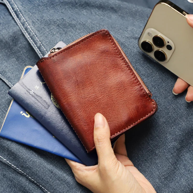Men's Genuine Leather Zipper Card Holder Wallet