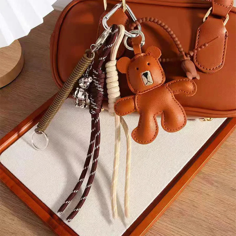 Little Bear Leather Keychain Pendant – Woven Rope Bag Charm