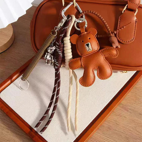 Little Bear Leather Keychain Pendant – Woven Rope Bag Charm