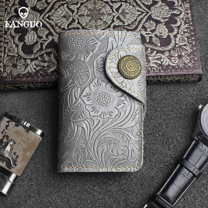 Vintage Leather Key Wallet for Men – Crocodile Pattern with Lion Clasp