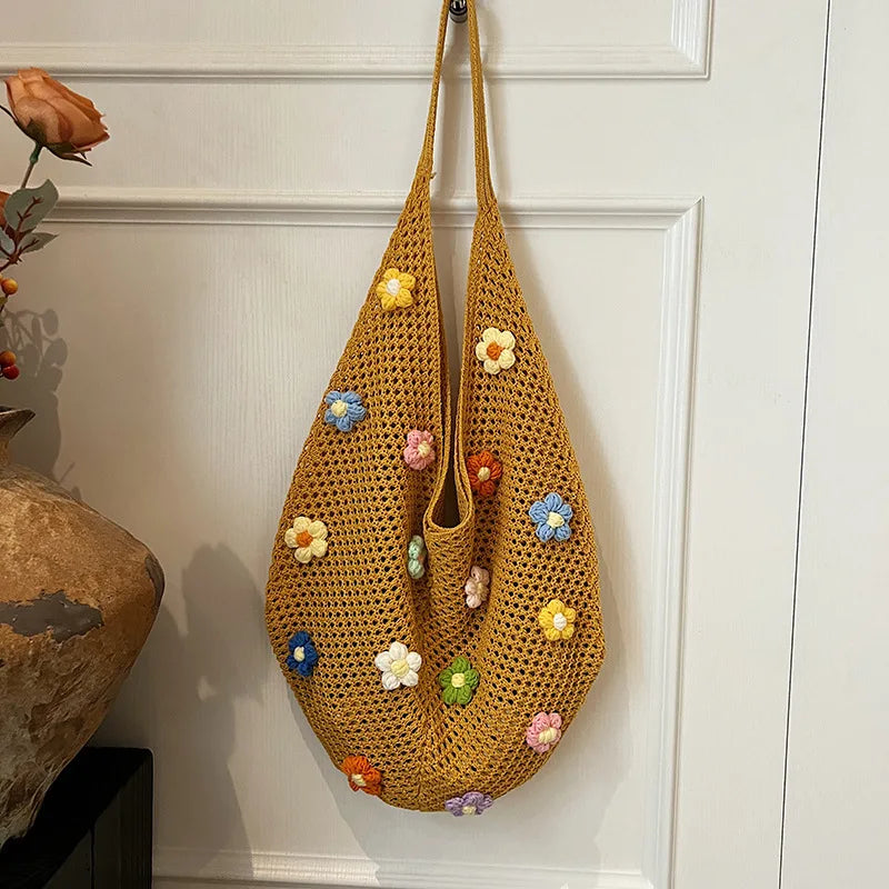 Crochet Mesh Knit Shoulder Bag – Cartoon Tote Beach Bag for Women