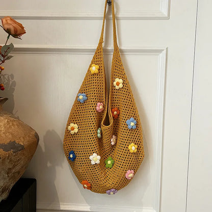 Crochet Mesh Knit Shoulder Bag – Cartoon Tote Beach Bag for Women