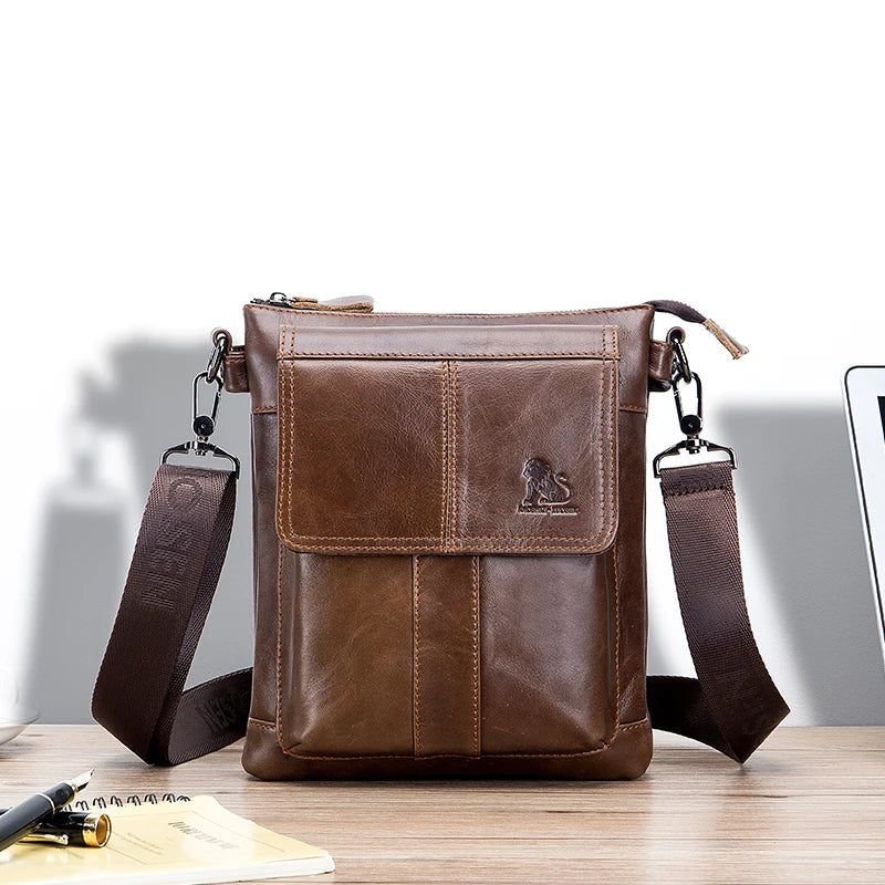 Men's Genuine Leather Crossbody Bag – Retro Cowhide Shoulder Bag