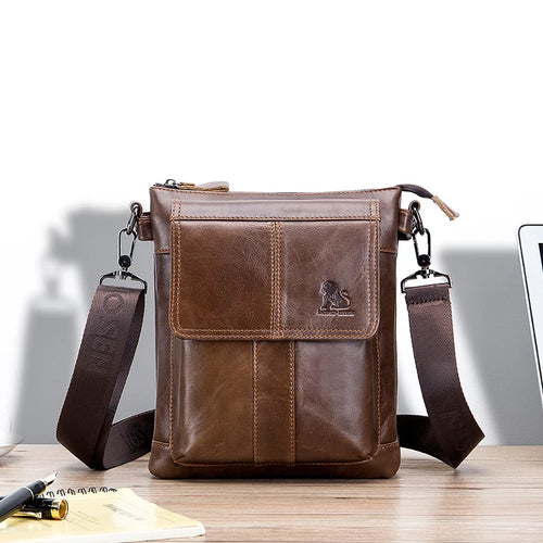 Men's Genuine Leather Crossbody Bag – Retro Cowhide Shoulder Bag