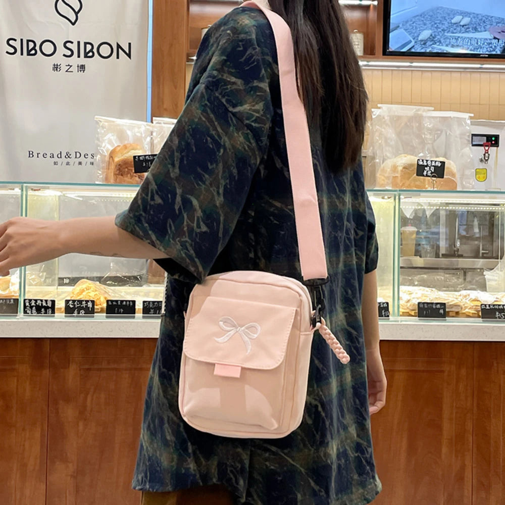 Women Bow Shoulder Bag Adjustable Strap Trendy Crossbody Solid Color Daily Messenger Purses Handbags