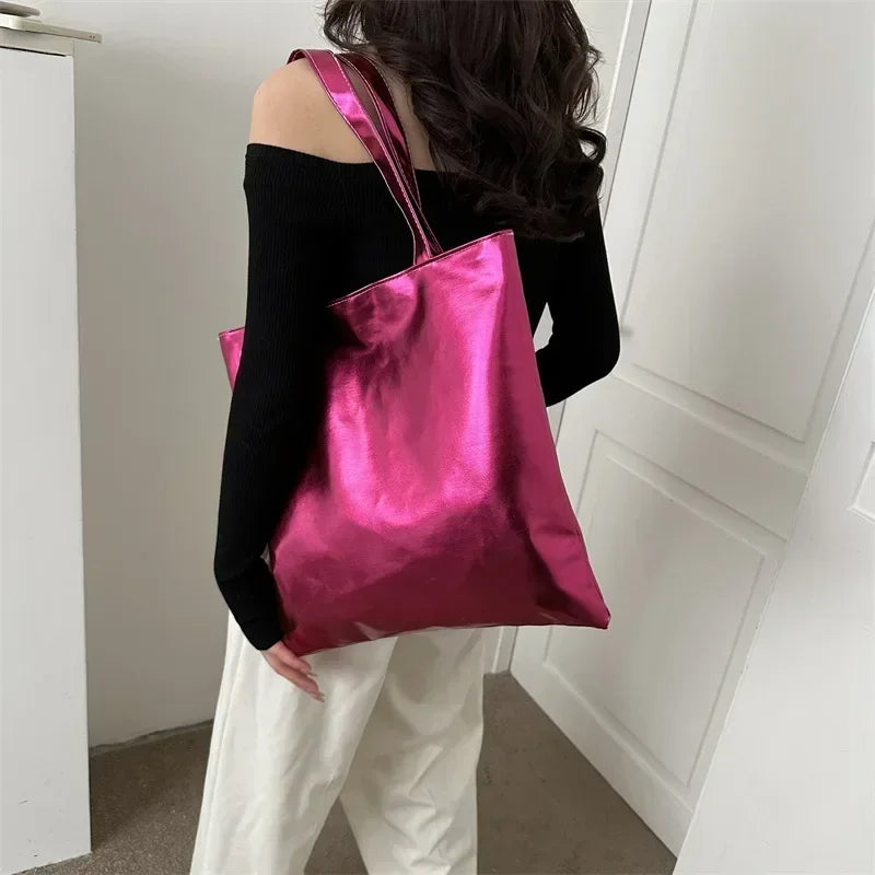 Metallic Tote Bag for Women – Shiny PU Leather Shoulder Bag