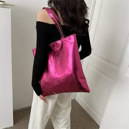 Metallic Tote Bag for Women – Shiny PU Leather Shoulder Bag