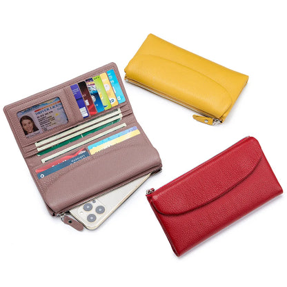 Genuine Cowhide Long Wallet for Women – Magnetic Clutch