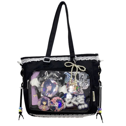 Anime Ribbon Shoulder Bag Large Capacity Cute Soft Girl Tote Handle Comfortable Versatile Texture