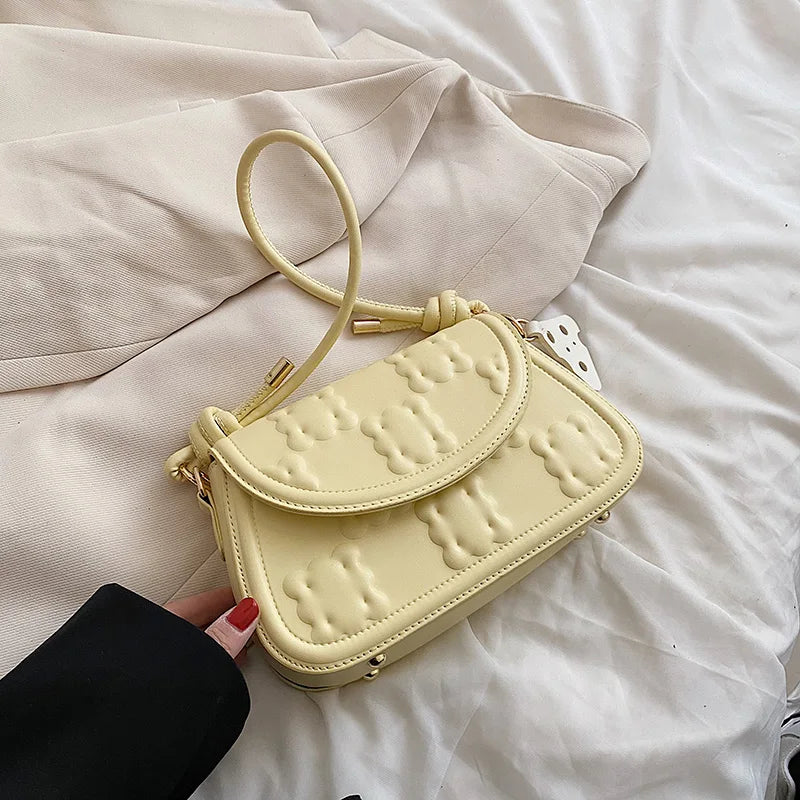 Moods Biscuit Design Shoulder Bags Women Flap Shape Crossbody Messenger Bag Dual-Strap Underarm