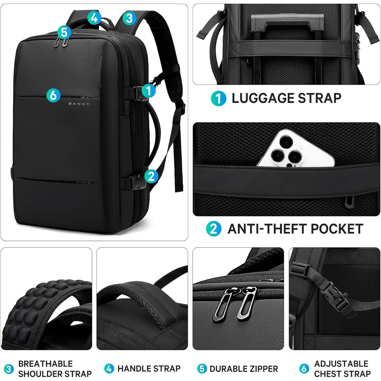 Bange Vacuum Compression Backpack 17" – Expandable Travel & Business Bag