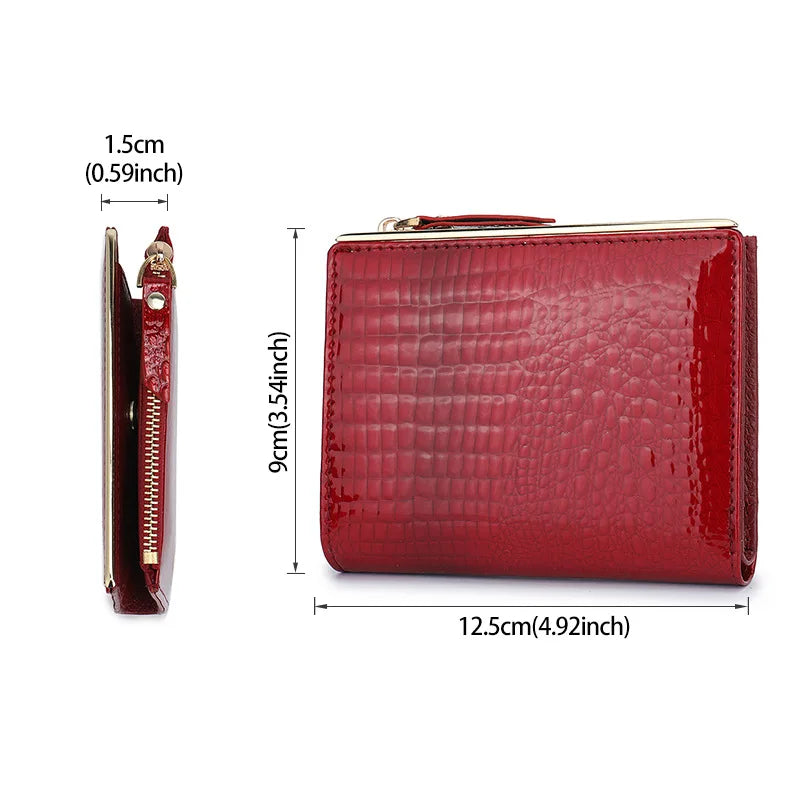 Genuine Leather Bifold Wallet for Women – Multi-Card Slots with Zipper