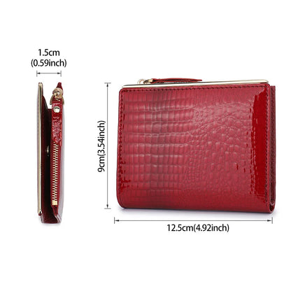 Genuine Leather Bifold Wallet for Women – Multi-Card Slots with Zipper