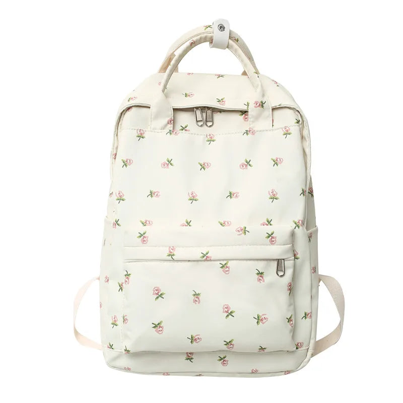Floral Print Nylon Backpack – Lightweight Women's School Bag