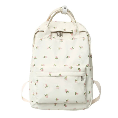 Floral Print Nylon Backpack – Lightweight Women's School Bag