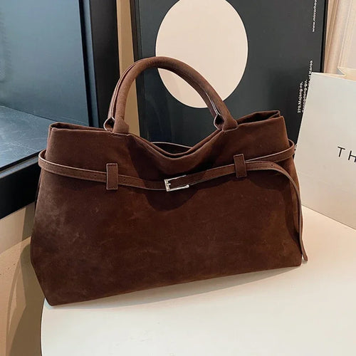 Faux Suede Tote Bag Large Capacity Buckle Handbag for Women