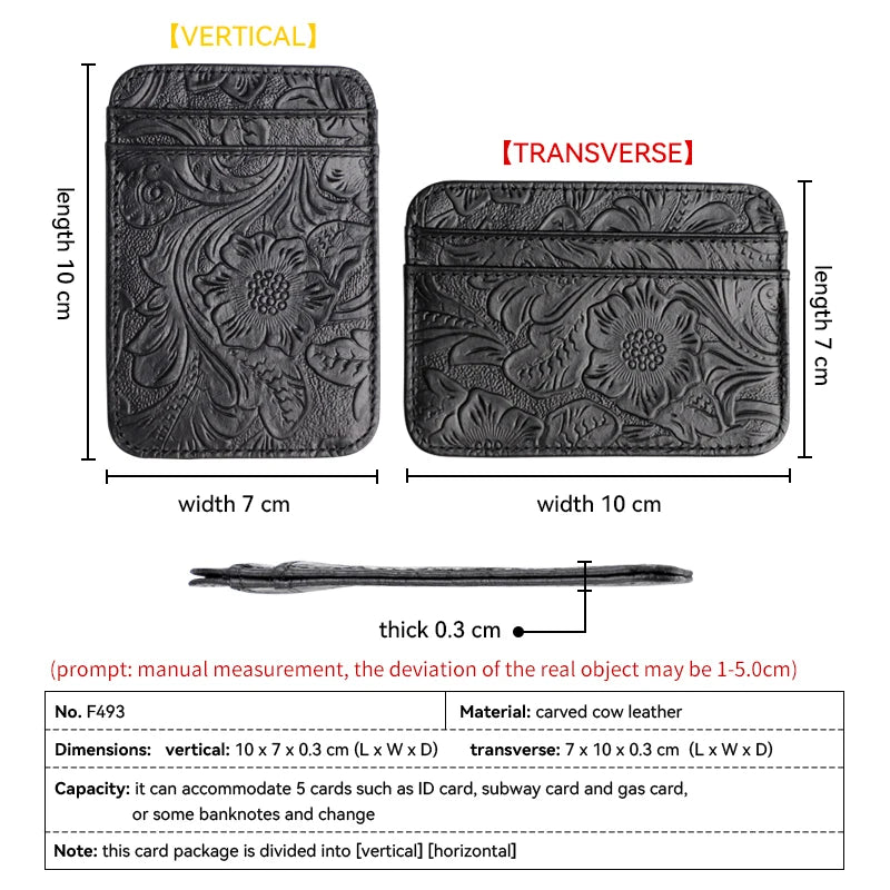 Genuine Leather Card Holder – Slim Floral Embossed Credit Card Wallet