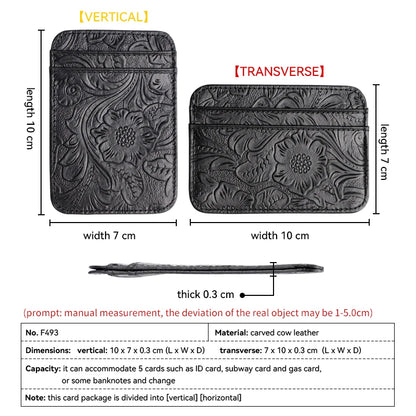 Genuine Leather Card Holder – Slim Floral Embossed Credit Card Wallet