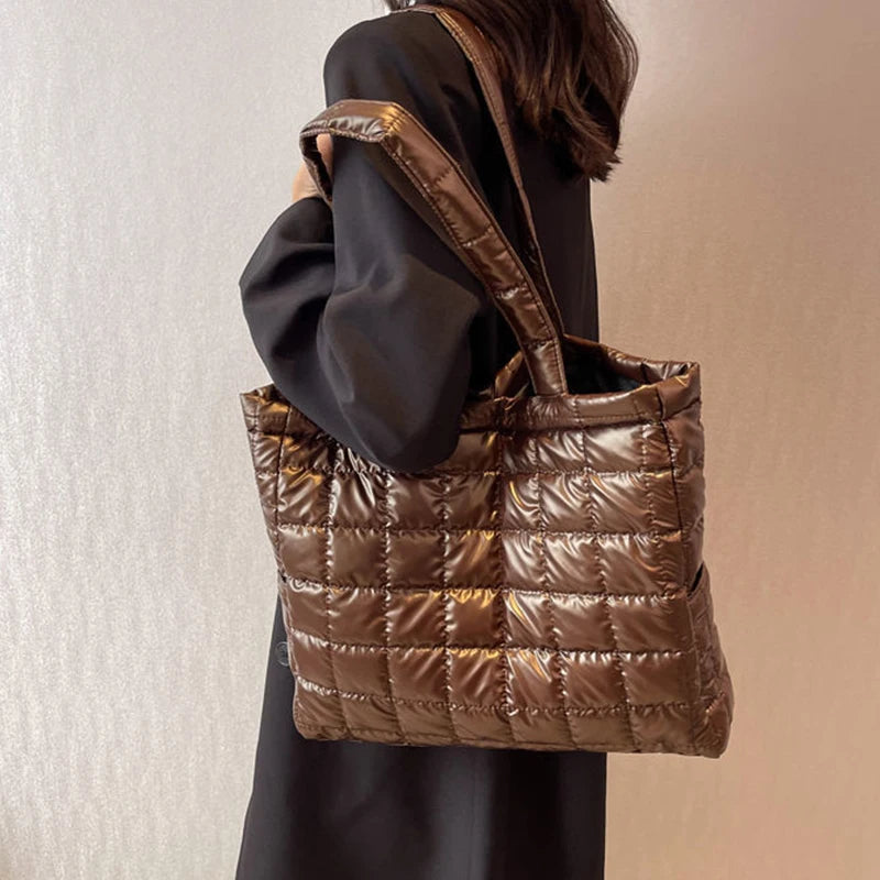 Quilted Puffer Tote Bag for Women – Large Padded Shoulder Bag