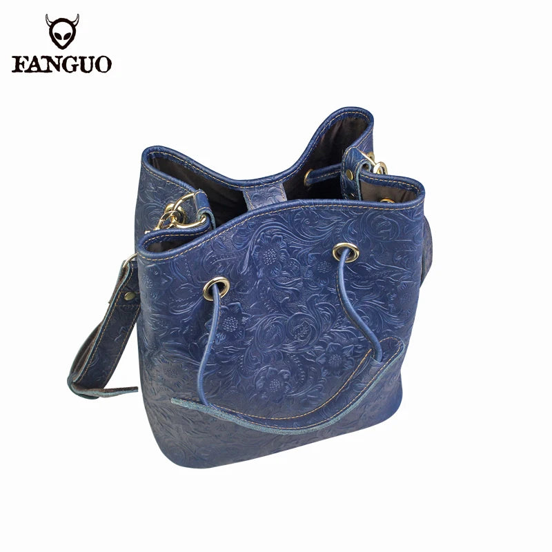 Genuine Leather Bucket Bag Women's Large Capacity Crossbody Tote