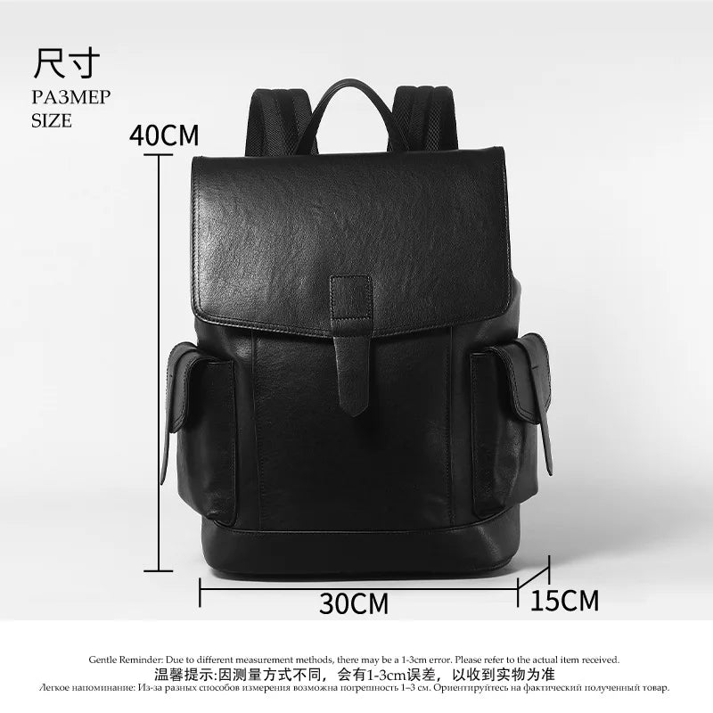 Cowhide Leather Men's Backpack – Large 15" Laptop School & Travel Bag
