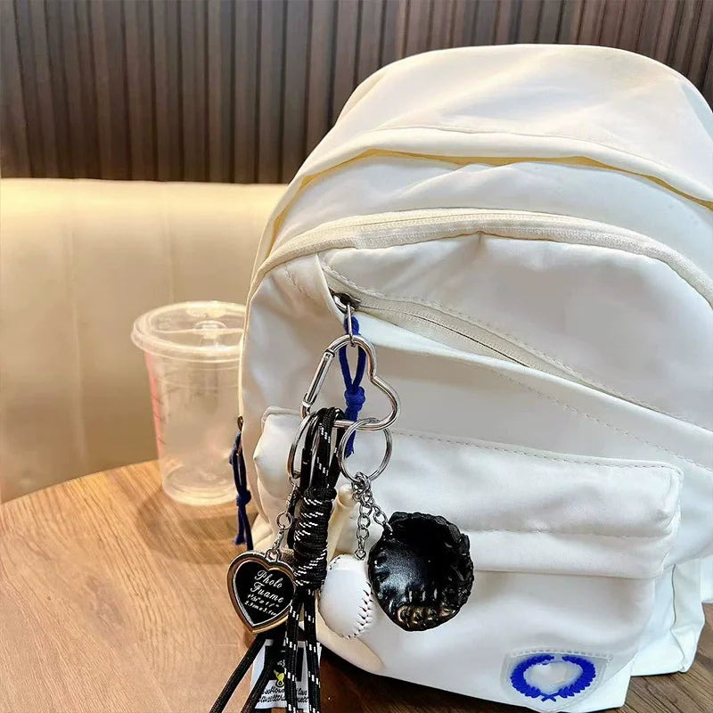 Baseball Bag Charm Keychain with Woven Rope – Y2K Accessory
