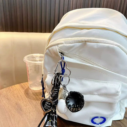 Baseball Bag Charm Keychain with Woven Rope – Y2K Accessory