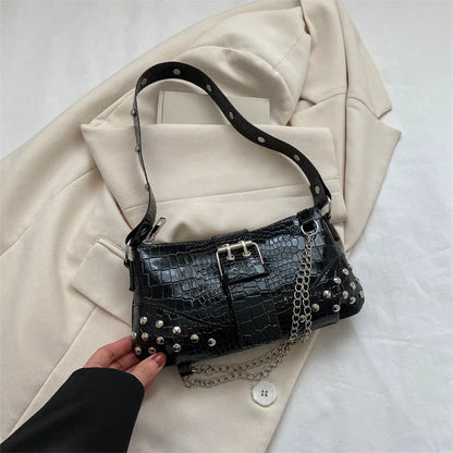 Y2K Rivet Chain Shoulder Bag – Gothic Women's Handbag