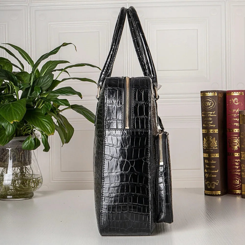 Crocodile Leather Men's Briefcase Crossbody Shoulder Bag