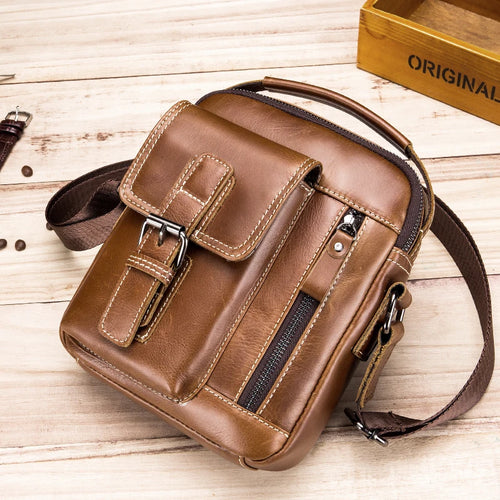 Men's Genuine Leather Crossbody Bag – Retro Cowhide Shoulder Bag