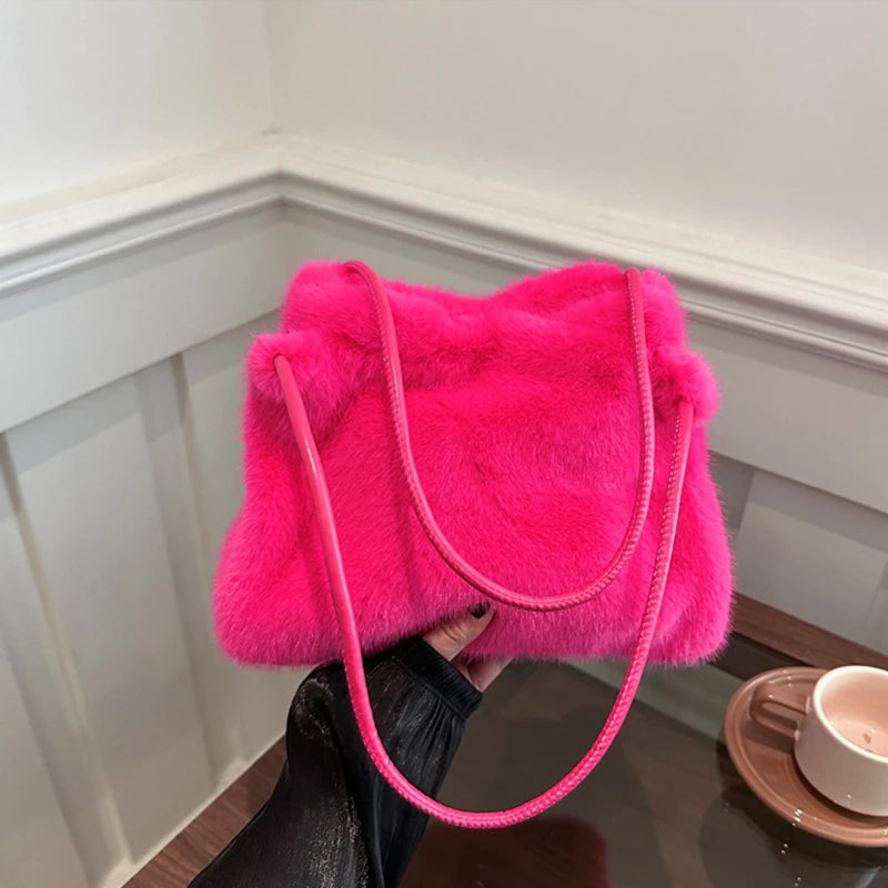 Plush Handbag for Women – Chain Crossbody Shoulder Bag
