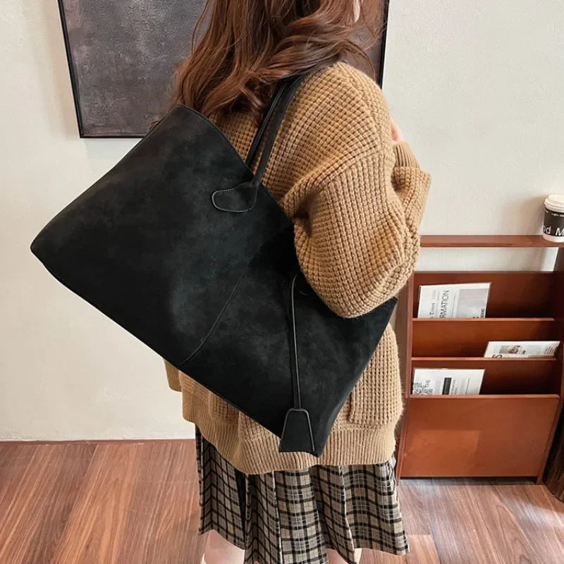 Large Capacity Faux Suede Tote Bag – Women's Shoulder Handbag