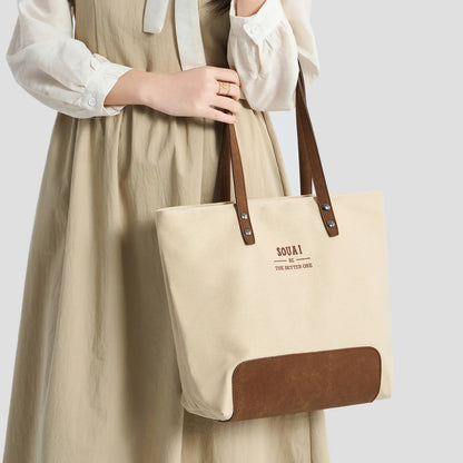 Canvas Tote Bag for Women – Letter Print Shoulder Bag for Work & Daily Use