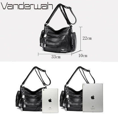 Multi-Pocket PU Leather Shoulder Bag – Women's Luxury Crossbody Messenger