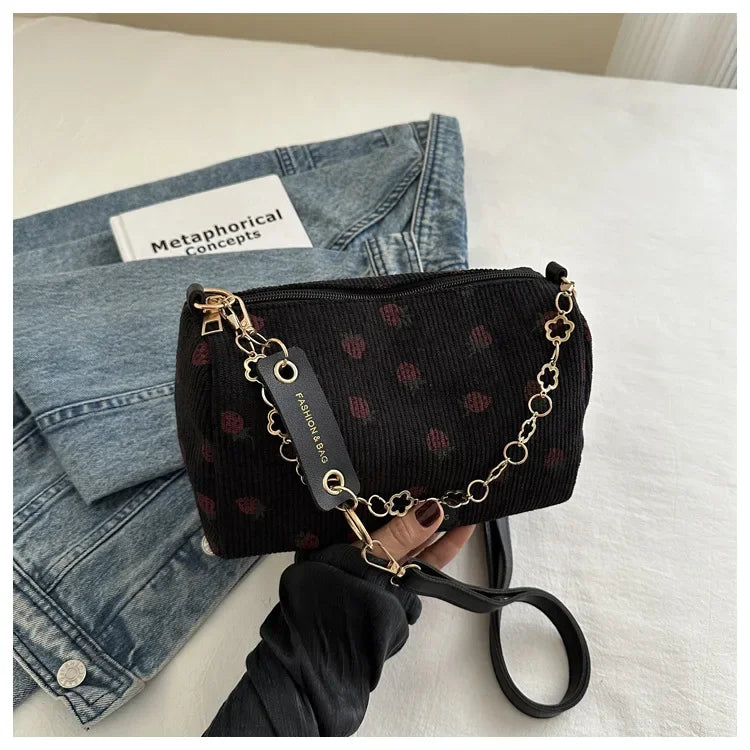 Corduroy Small Fresh Strawberry Crossbody Bag Chain Niche Pillow Casual Versatile Commuter Underarm