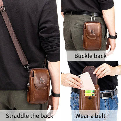 Genuine Leather Waist Bag for Men with Belt Hook