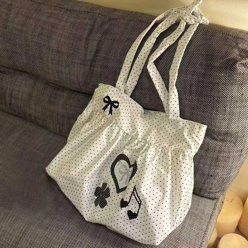 Korean Polka Dot Tote Bag – Cute Bow Shoulder Bag for Women