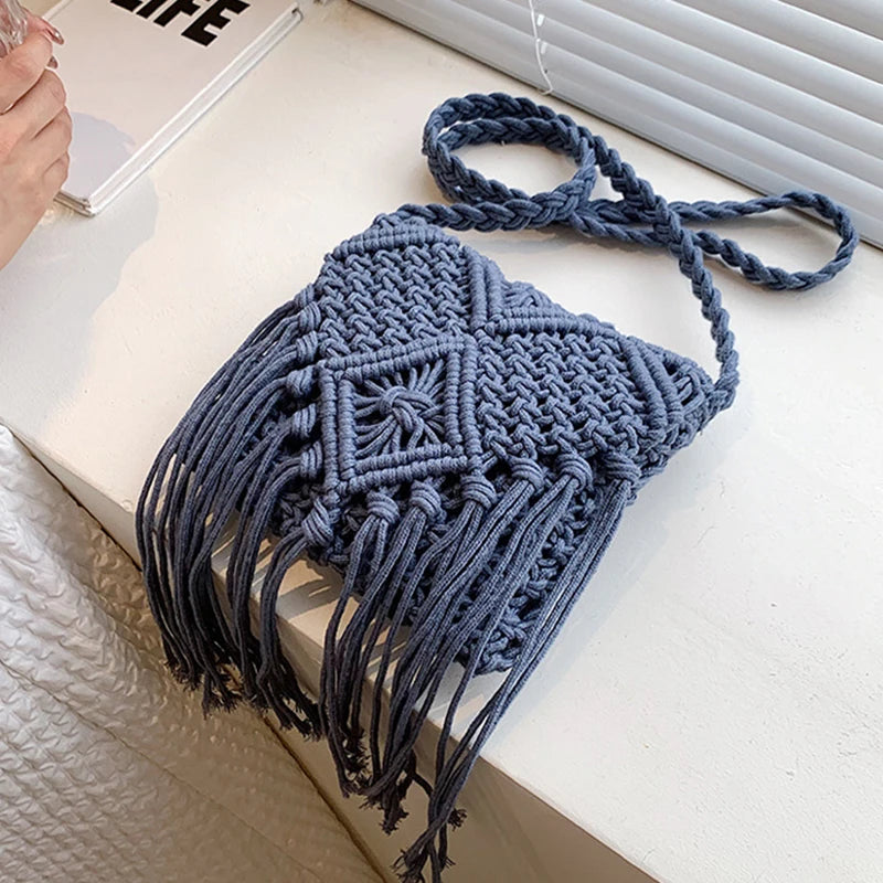 Bohemian Tassel Crochet Crossbody Bag for Women – Ultralight Beach Shoulder Bag