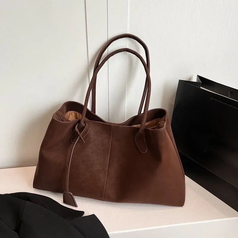 Large Capacity Faux Suede Tote Bag – Women's Shoulder Handbag