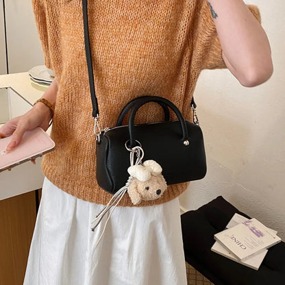 Women's Leather Top Handle Bag – Crossbody Shoulder Purse with Pendant