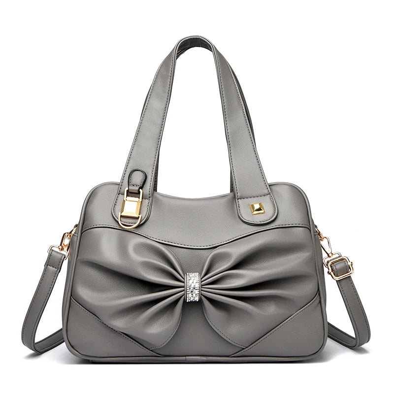 Bow Decor Large Capacity Vegan Leather Handbag