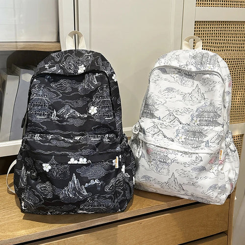 Chinese Ink Painting Backpack – Large Capacity Retro Student Bag