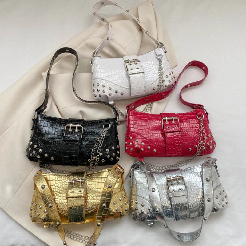 Y2K Rivet Chain Shoulder Bag – Gothic Women's Handbag