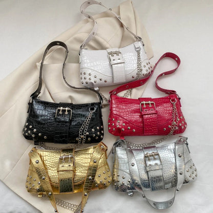 Y2K Rivet Chain Shoulder Bag – Gothic Women's Handbag