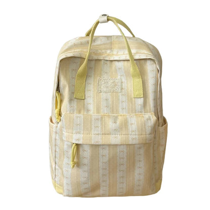 Cute Bow Print Striped Backpack – Lightweight School Bag for Women