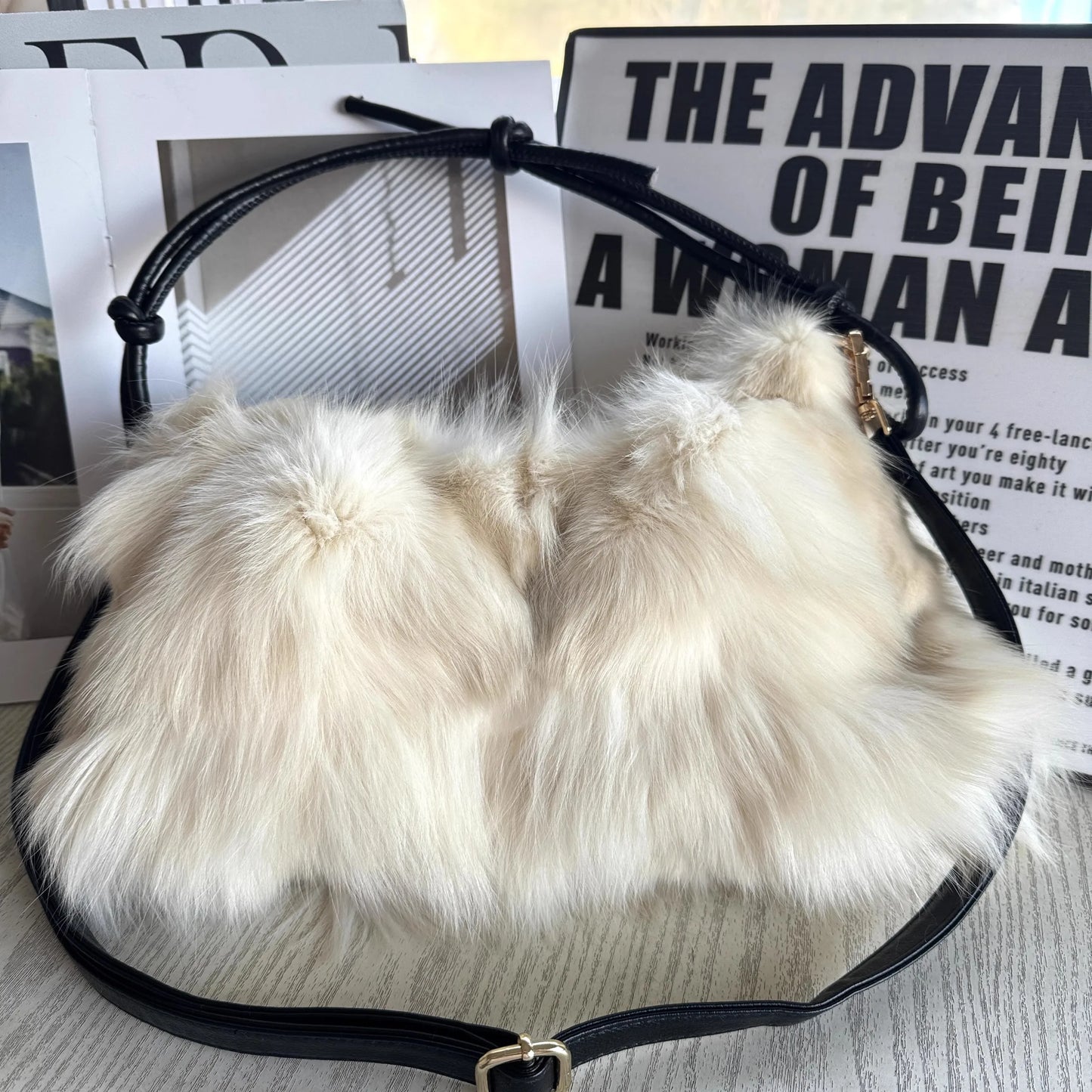 Luxury Europe America Women Real Fox Fur Bag Messenger Chain Shoulder Ladies Tote Handbag Crossbody