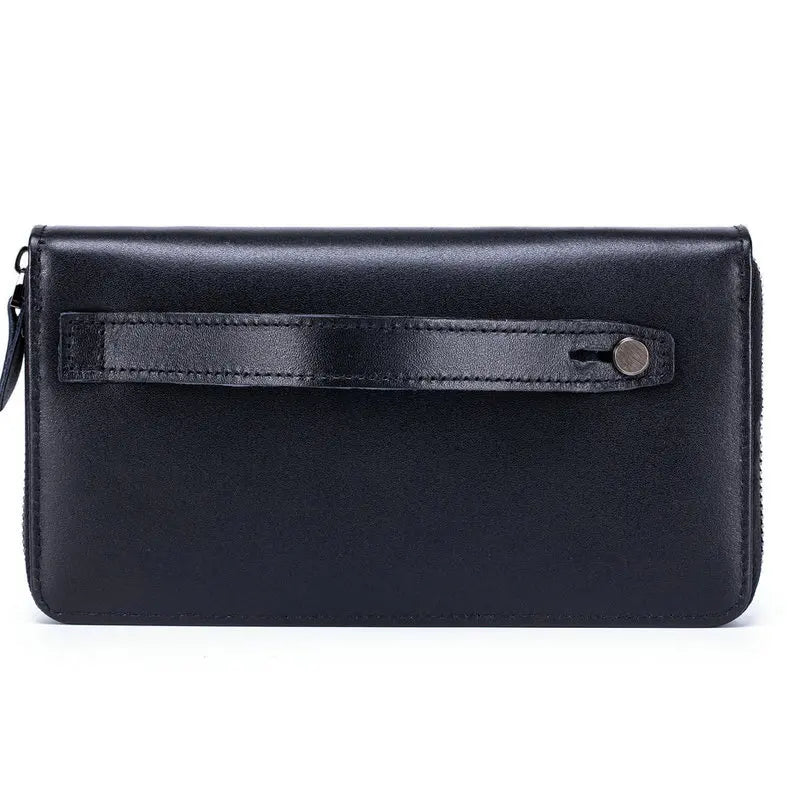 Genuine Leather Long Clutch Wallet for Men – Zip Organizer