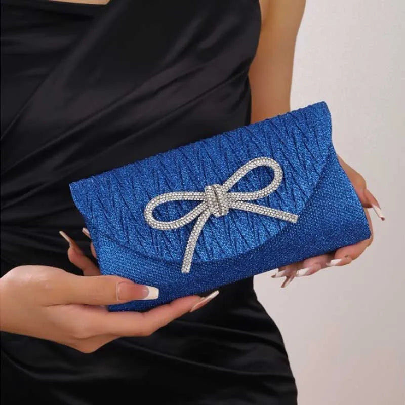 Crystal Bow Evening Clutch Purse – Shiny Envelope Bag for Wedding & Party