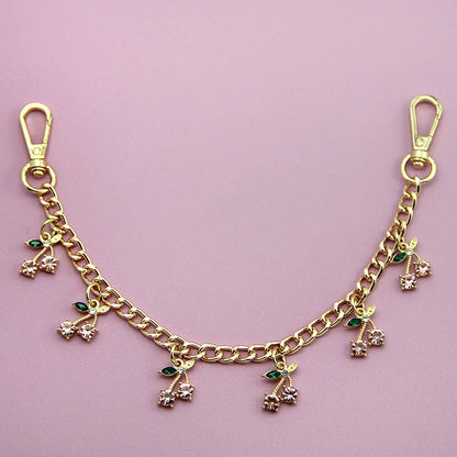Crystal Cherry Bag Charm Chain with Dual Gold Clips