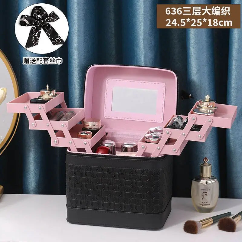 Large Makeup Organizer Box for Women – Professional Cosmetic Case with Mirror
